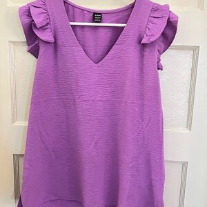 SHEIN Lavender Ruffle Sleeve V-Neck Top